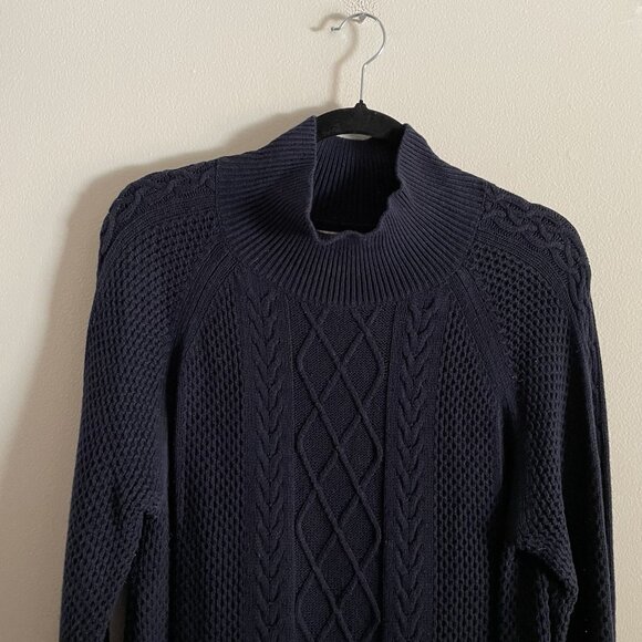Ann Taylor Loft Women L Navy Blue Mock Neck Long Sleeve Pullover Tunic Sweater - Picture 7 of 11
